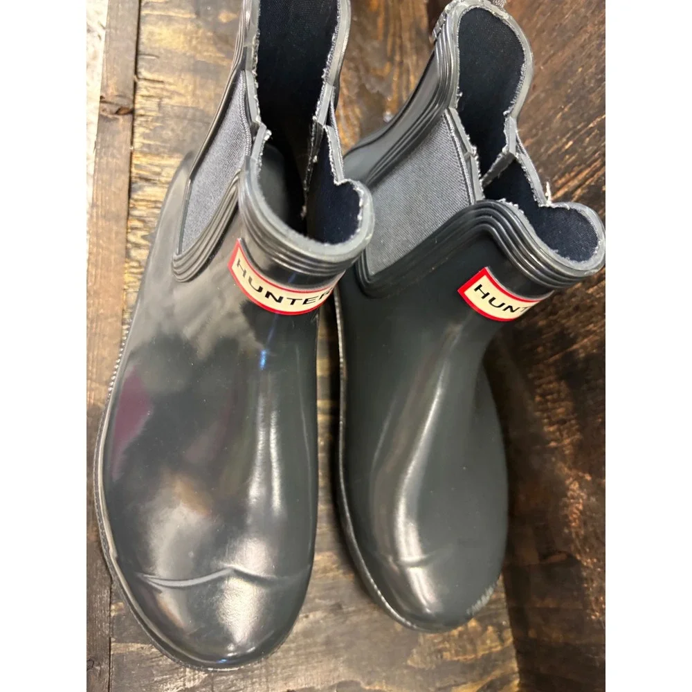 Hunter Original Chelsea Gloss Rain Boots Dark Gray Waterproof WFS2078RGL US 7